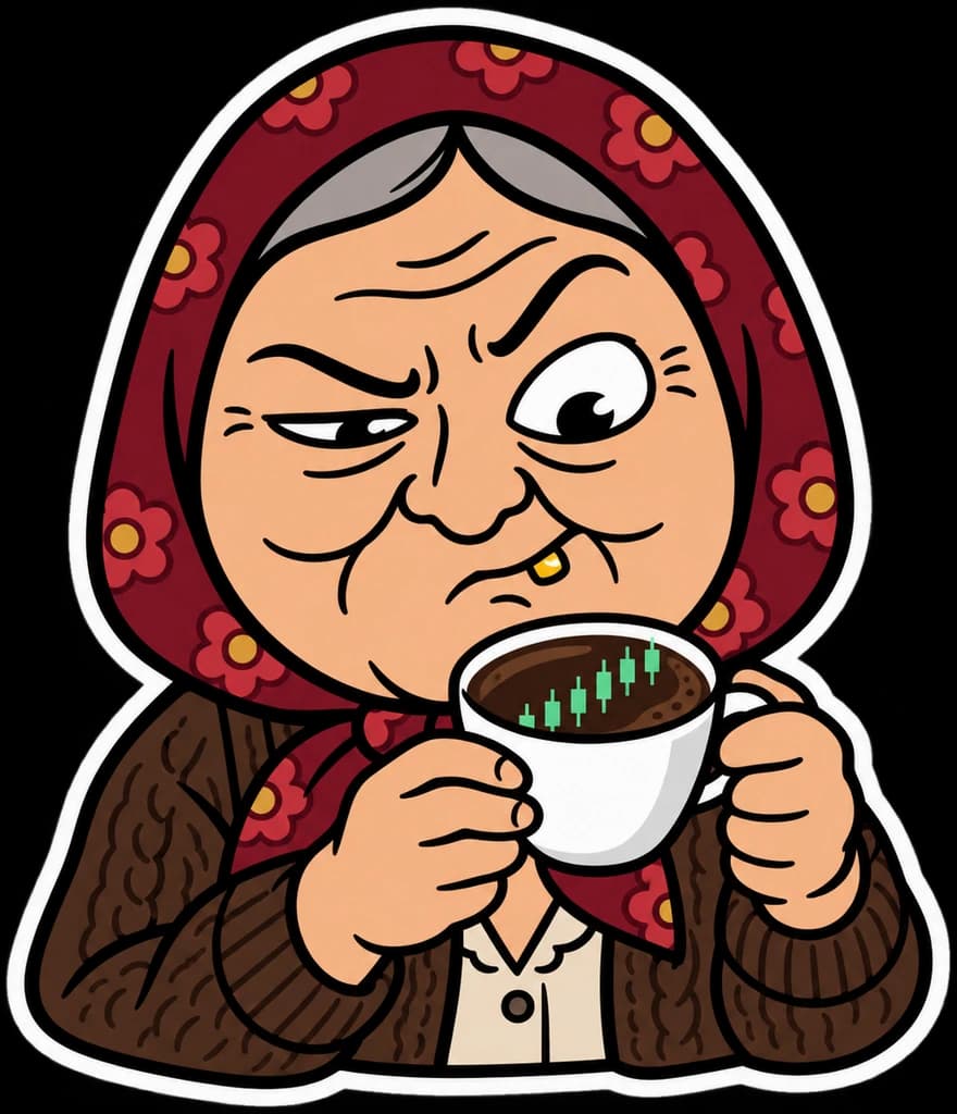 Baba squinting over a cup of coffee